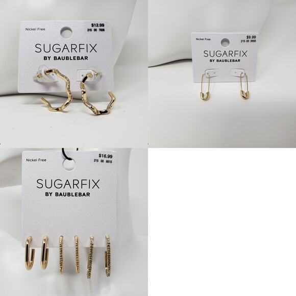 NWT Sugarfix by Baublebar Lot Of 5 Gold-Tone Earrings Women's Safety Pin Hoop - Picture 1 of 12